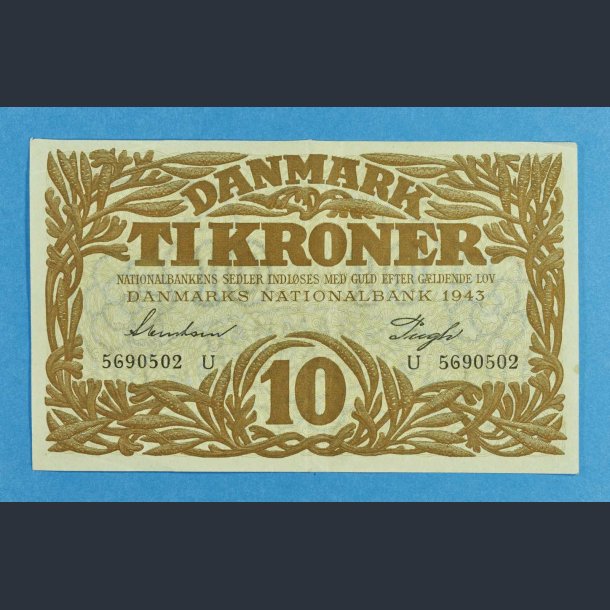 Danmark 10 kr. 1943 U - Svendsen/Pugh - kv. 1++