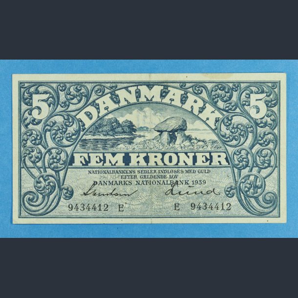 Danmark 5 kr. 1939 E - Lund - kv. 1++