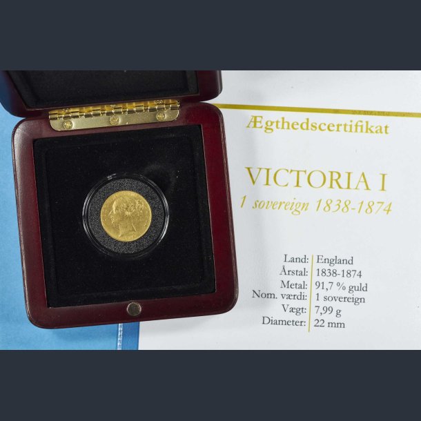 England Sovereign Victoria I 1866 - i skrin med certifikat