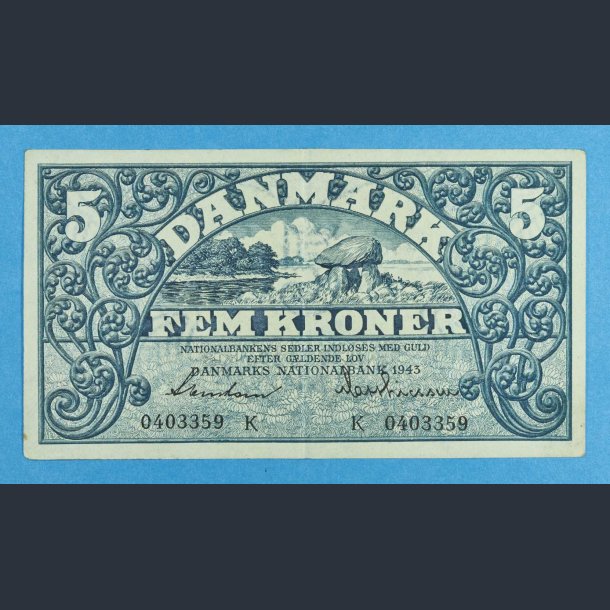 Danmark 5 kr. 1943 K  - Matthiessen - kv. 01