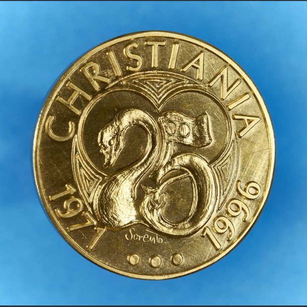 Christiania 25 rs Jubilum 1996 - Forgyldt kobber - Tynd blanket i kv. 0/01