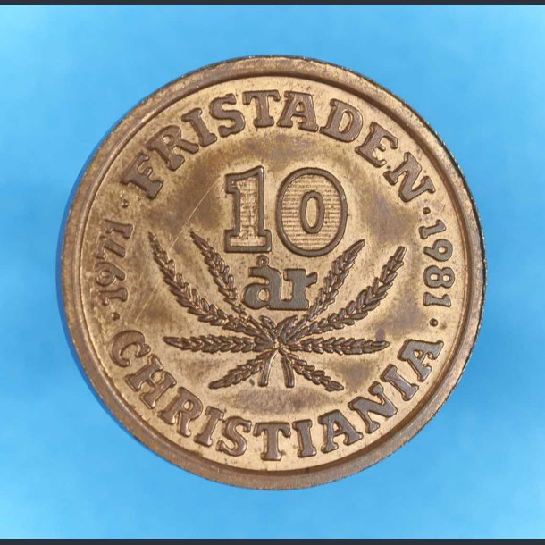 Christiania 10 r 1981 - kobbermedalje med patina