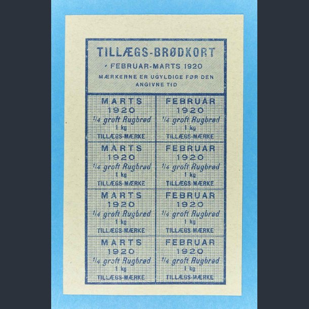 Tillgs-Brdkort April-Maj 1920 - 1/4 kg. groft rugbrd x 8 stk.