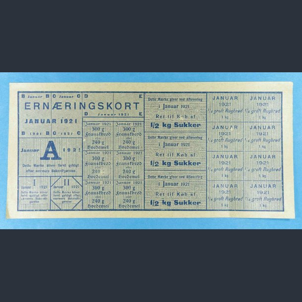 Ernringskort Januar 1921 - Franskbrd, Sukker og Rugbrd