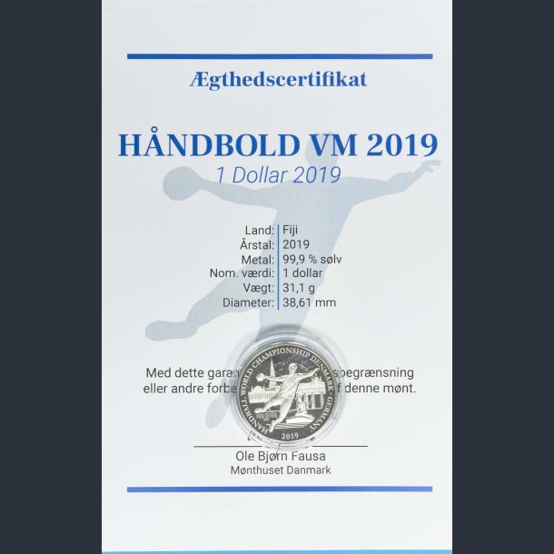 Fiji 1 dollar 2019 1 oz slvmnt - Hndbold VM 2019 med certifikat