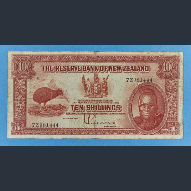 New Zealand 10 Shillings 1934 - kv.1/F