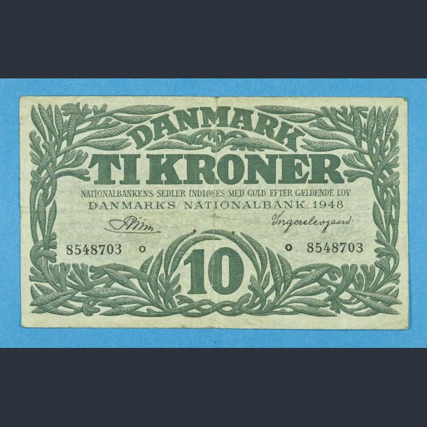 Danmark 10 kr. 1948 o - Riim/Ingerslevgaard - kv.1+/1