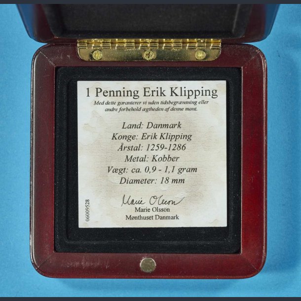 1 Penning Erik Klipping i skrin m. certifikat