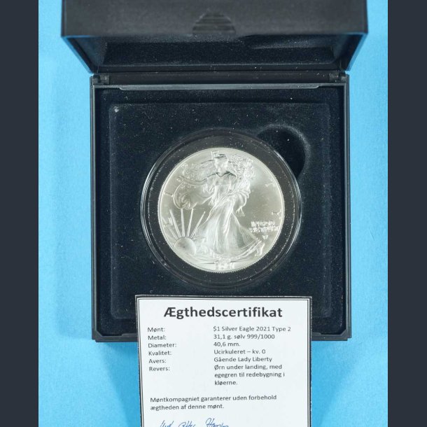 USA 1 dollar Silver Eagle  i skrin m. certifikat