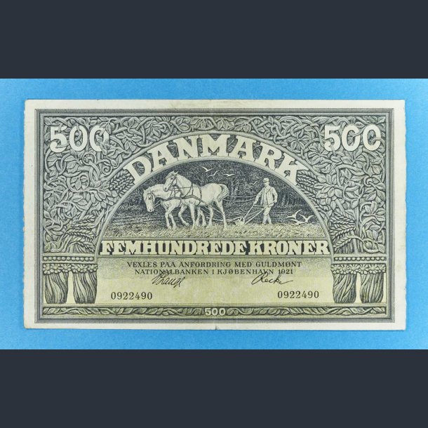 Danmark 500 kr. 1921 - Recke - kv.1+ rift