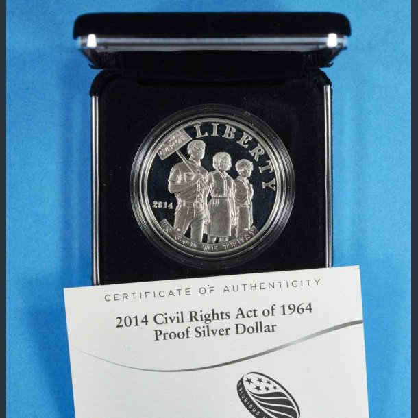 USA 1 Dollar 2014 slv Proof - Civil rights Act of 1964 - i skrin med certifikat