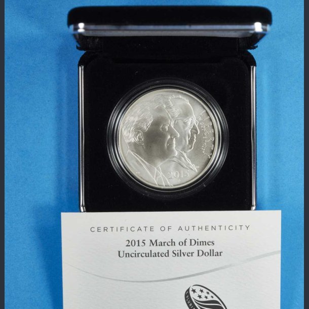 USA 1 Dollar 2015 slv Proof - Mntmrke P - March of Dimes - i skrin med certifikat