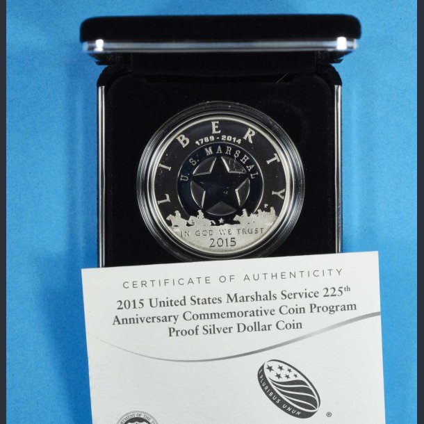 USA 1 Dollar 2015 slv Proof - US. Marshals service 225 th. ANV - i skrin med certifikat