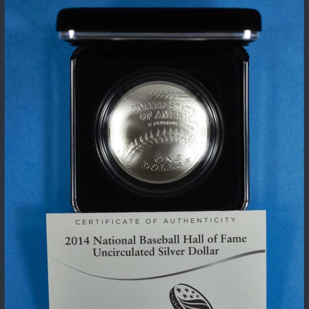 USA 1 Dollar 2014 slv Proof - Baseball Hall of Fame - i skrin med certifikat