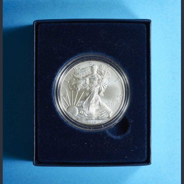 USA 1 dollar 2014 1 oz slv - American Eagle i skrin med certifikat