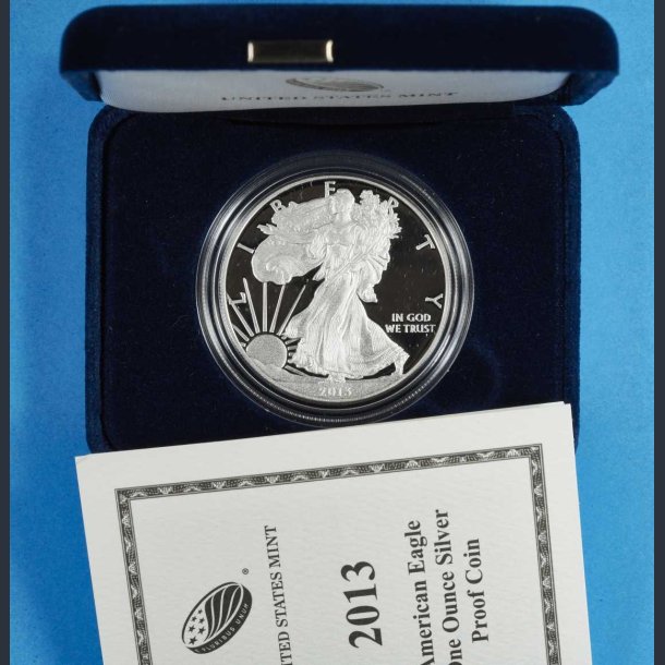 USA 1 dollar 2013 Proof 1 oz slv - American Eagle i skrin med certifikat