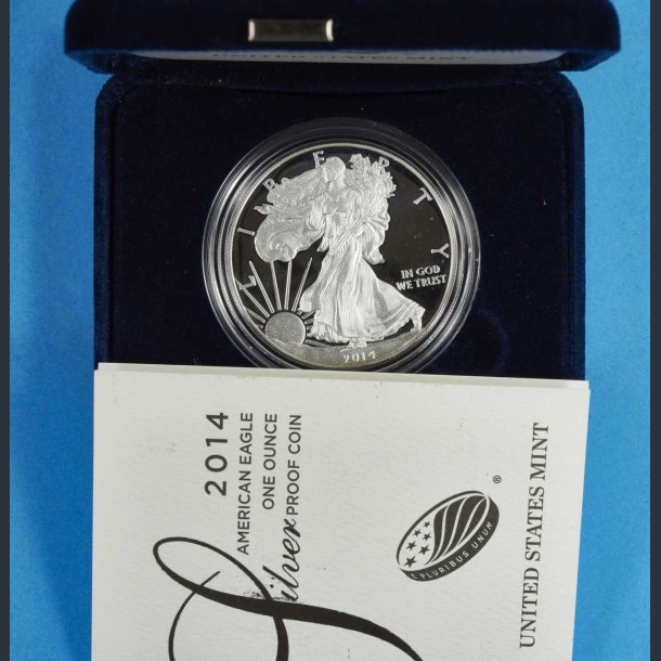 USA 1 dollar 2014 Proof 1 oz slv - American Eagle i skrin med certifikat