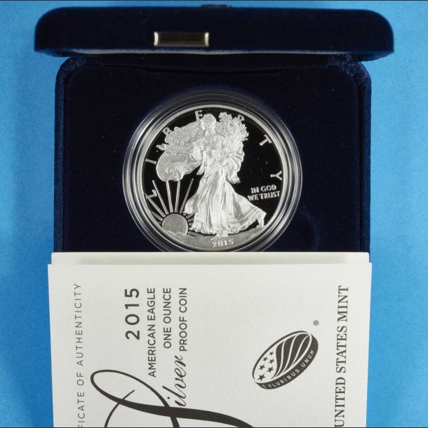 USA 1 dollar 2015 Proof 1 oz slv - American Eagle i skrin med certifikat