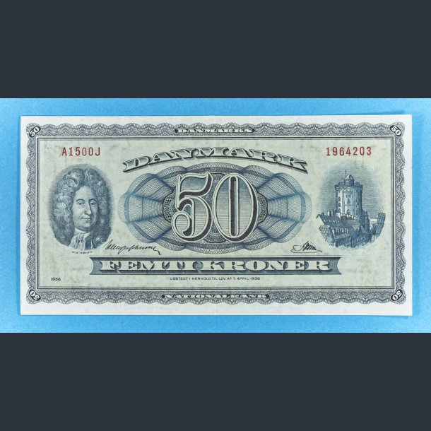 Danmark 50 kr. 1956 0J seddel - Haugen Johansen - kv.01