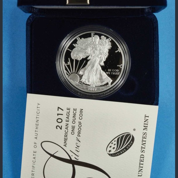 USA 1 dollar 2017 Proof 1 oz slv - American Eagle i skrin med certifikat