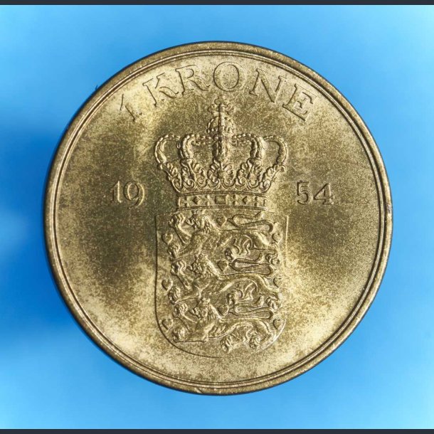 Danmark 1 kr. 1954 - kv.0 med stempelglans