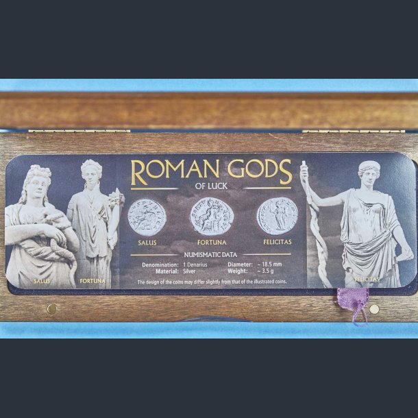 Roman Gods Of Luck - Salus, Fortuna og Felicitas - mntst i skrin m. certifikat