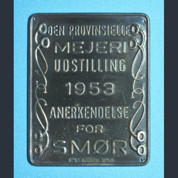 Anerkendelse for Smr 1953 - Smukt slvskilt med Lur smrlogo - den provinsielle mejeriudstilling