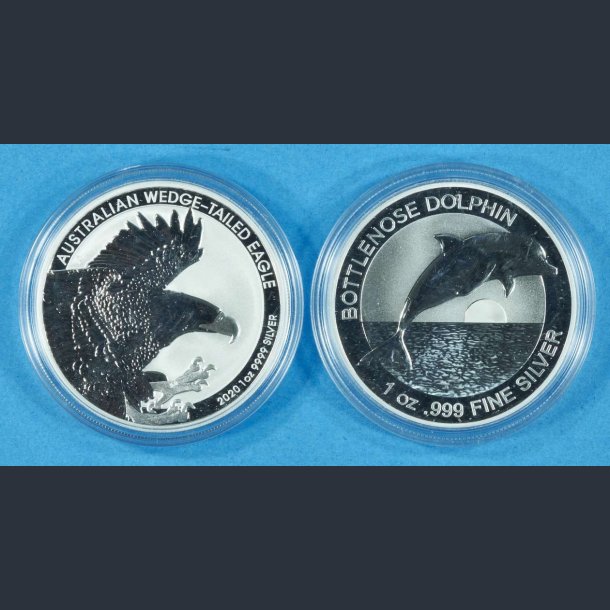 Australien 1 oz slvmnter med rn og Delfin - 2 stk.