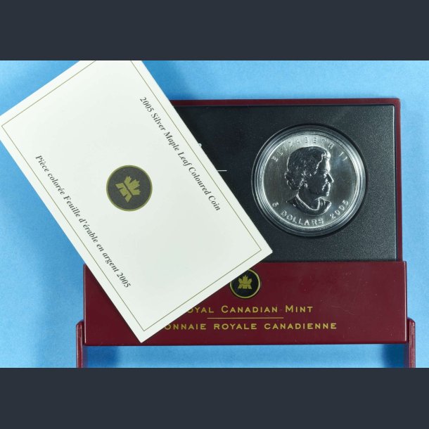 Canada 2005 silver Maple Leaf Coloured Coin i skrin m. certifikat