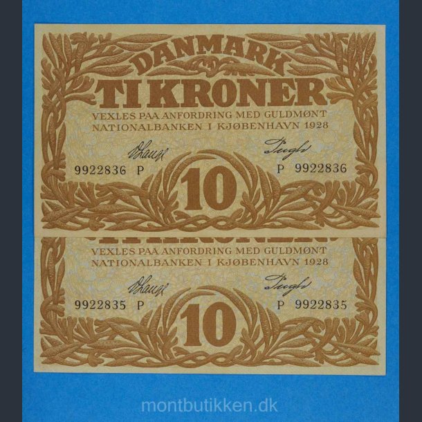 Danmark 10 kr. 1928 - Par fortlbene