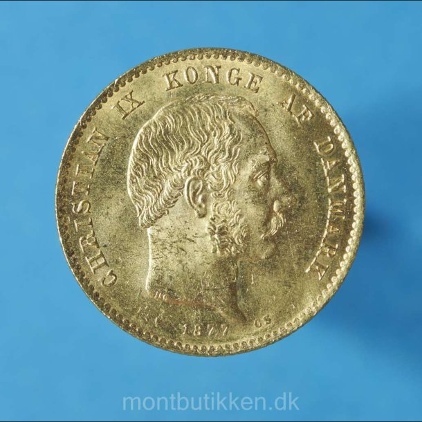 Danmark 20 kr. 1877 guld med mntkapsel og skrin. 