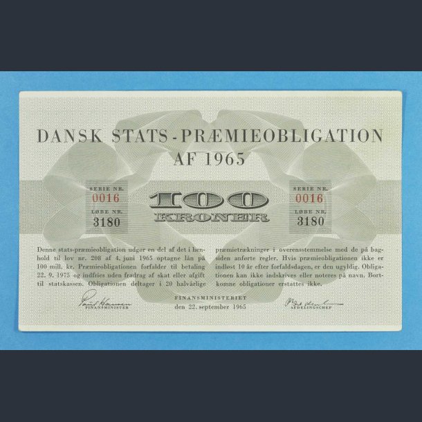 Dansk Stats - Prmieobligation 1965