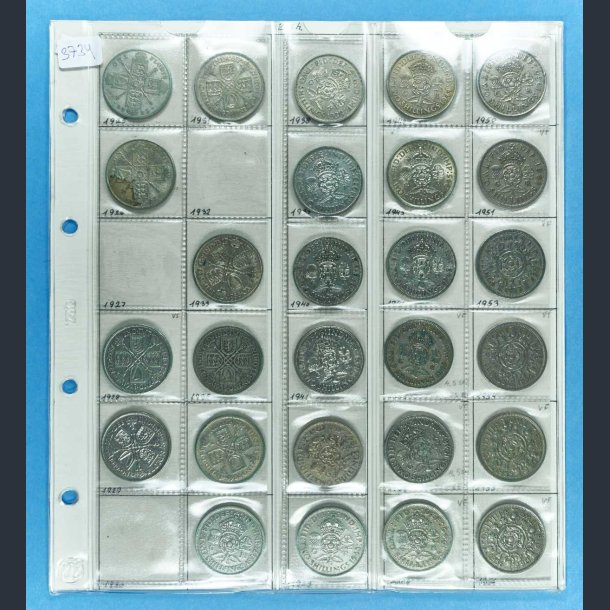 England Florin og 2 shilling samling 1925 - 1956 / GB 2 shilling collection