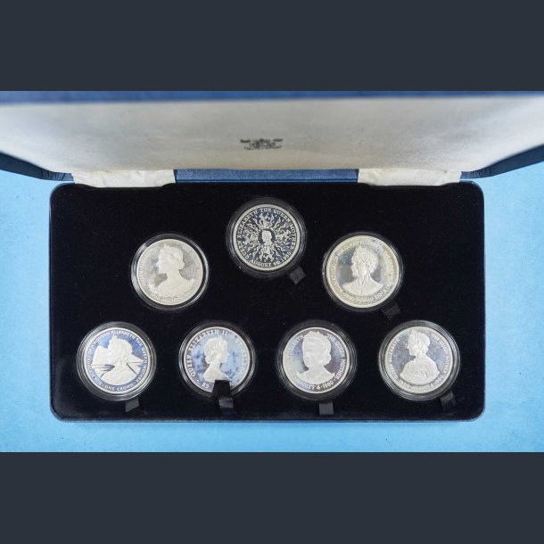 Great Britain 1980 SILVER PROOF ELIZABETH II 80 Years Birthday 7 COIN SET OF CROWNS