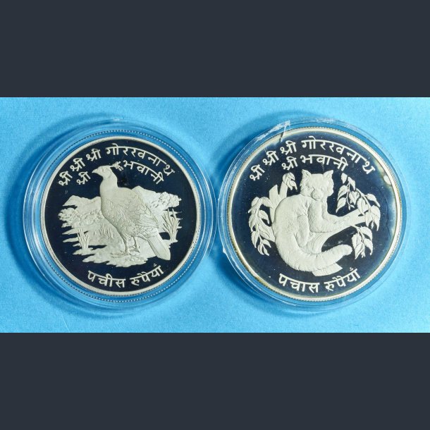 Nepal 25 og 50 Rupee 1974 - Sterlingslv