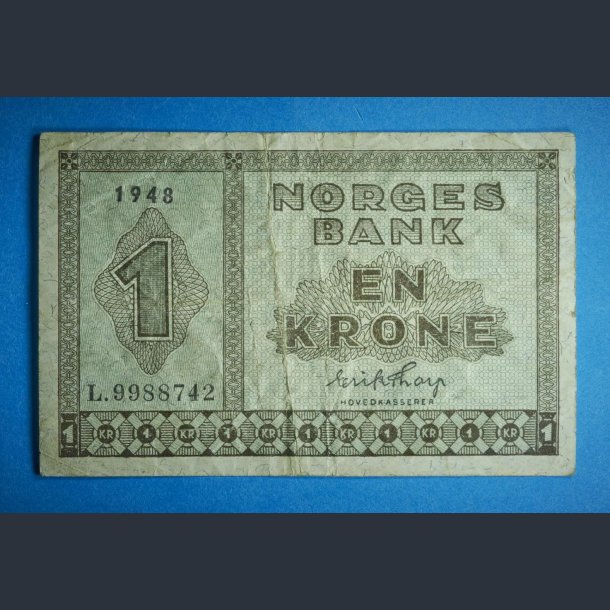 Norge 1 kr. sedel 1940-1950 sirkulert