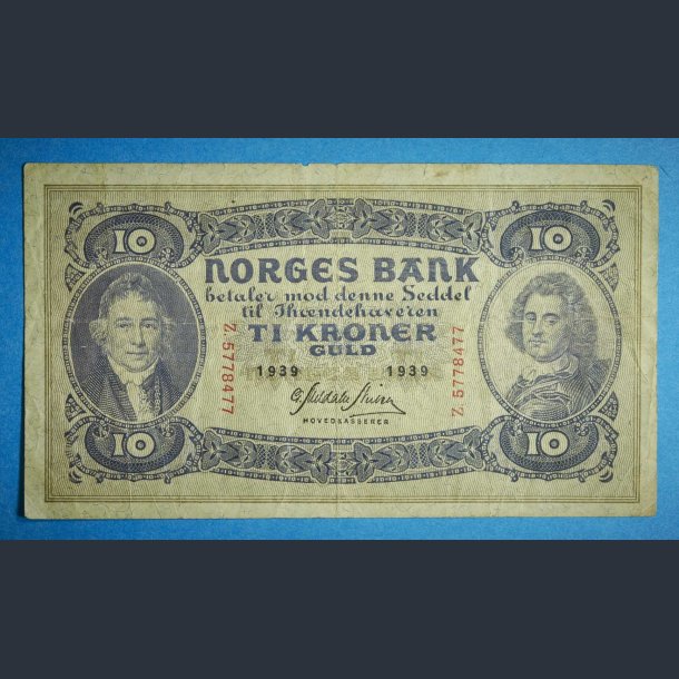 Norge 10 kr. 1939 - stemplet Politiken