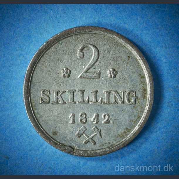 Norge 2 skilling 1842 / grafitti