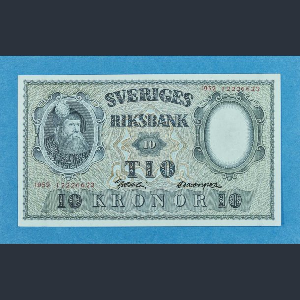 Sverige 10 kr. "Gustaf Vasa" 1940-1952 - Flot eksemplar kv. 01/0