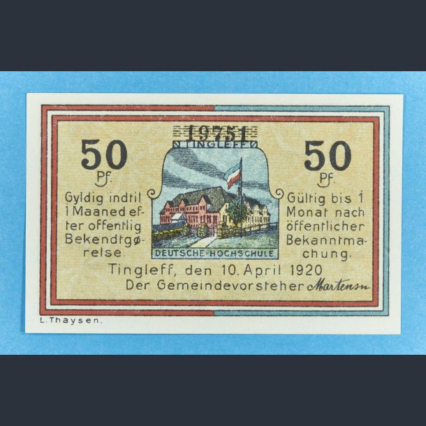 Tinglev 50 Pf. 1920 - vandmrke Zig-Zag linier